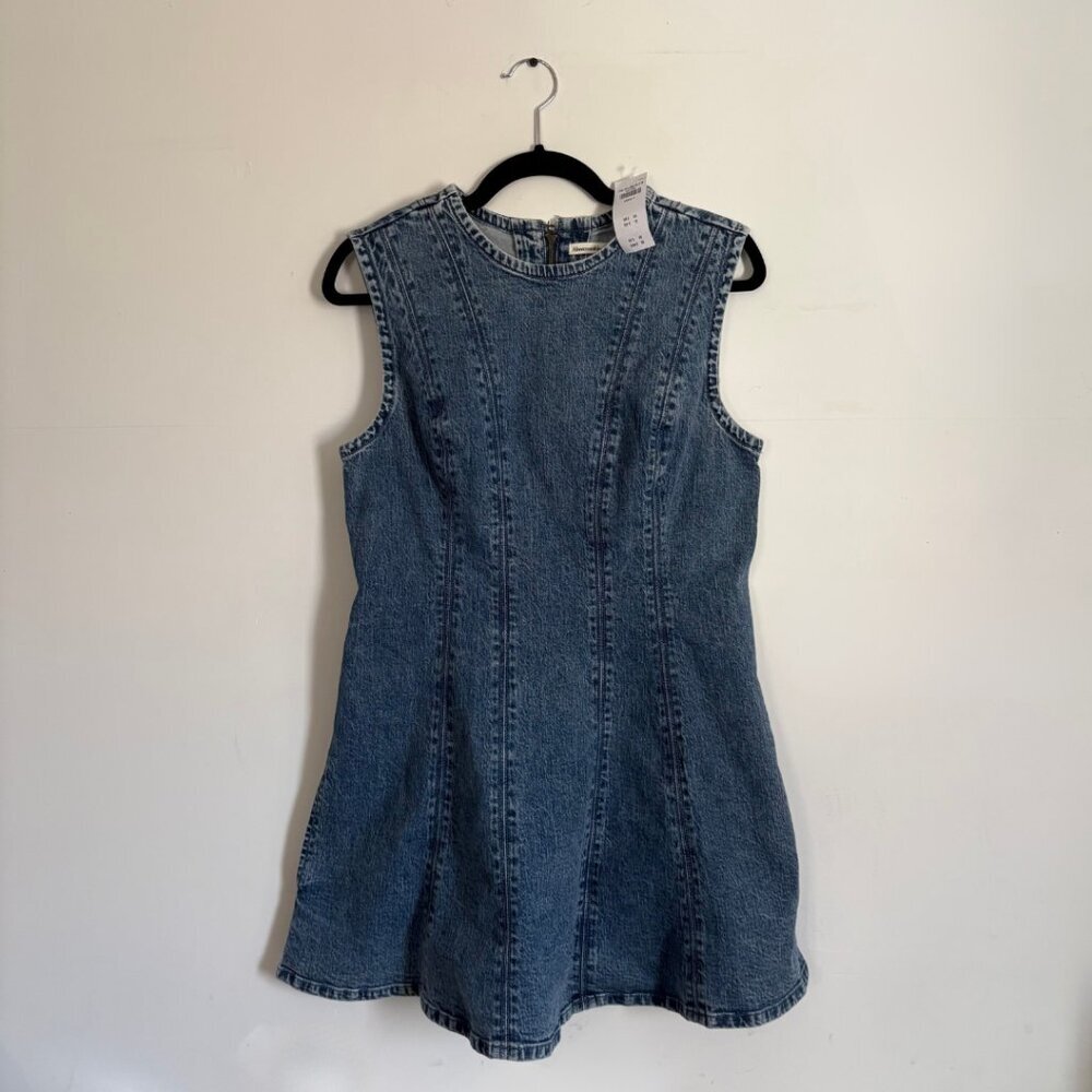 NWT Abercrombie & Fitch Mila High-Neck Blue Denim Mini Dress - Size Large Petite